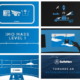 Screenshots of the Demo Video, Blue and black background boxes with designs describing the SafeNav project.